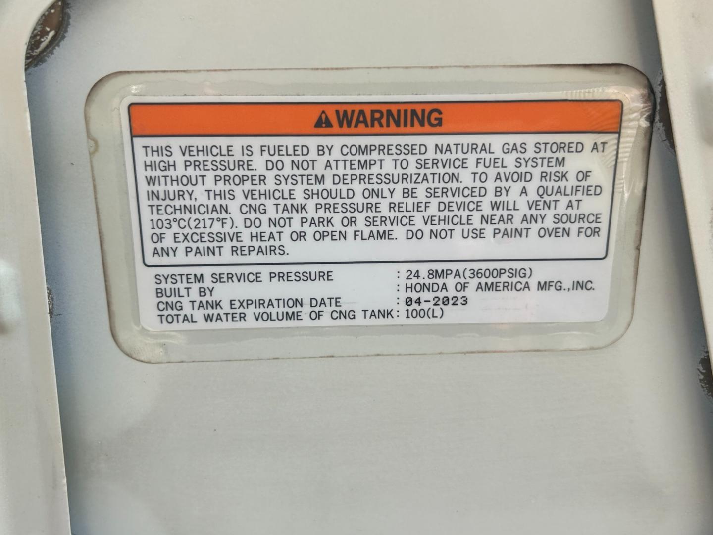 2008 White /TAN Honda Civic (1HGFA46528L) with an 1.8L L4 SOHC 16V CNG engine, AUTOMATIC transmission, located at 17760 Hwy 62, Morris, OK, 74445, (918) 733-4887, 35.609104, -95.877060 - 2008 HONDA CIVIC 1.8L FWD DEDICATED CNG (COMPRESSED NATURAL GAS) VEHICLE. FEATURES REMOTE KEYLESS ENTRY, POWER LOCKS, POWER WINDOWS, POWER MIRRORS, MANUEL SEATS, AM/FM RADIO, CD PLAYER, USB, AUX, 12V POWER OUTLET, CRUISE CONTROL, TRACTION CONTROL, CLOTH SEATS, 195/65R15 TIRES. ONLY 64,943 MILES AND - Photo#19